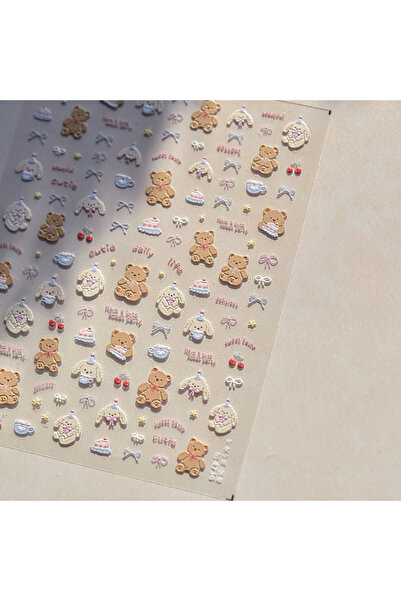 Choice 1pcs 1PCS 5D Embossed Nail Sticker Cute Gray Cake Teddy Bear Bow Carto...