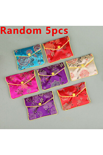 Choice 5 قطع عشوائية من حقائب بروكار صينية عتيقة جديدة ملونة بنقشة الفاوانيا،...