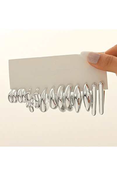 Choice أقراط حلقية فضية غير منتظمة على شكل حرف C، خفيفة الوزن، بتصميم كرة ملت...