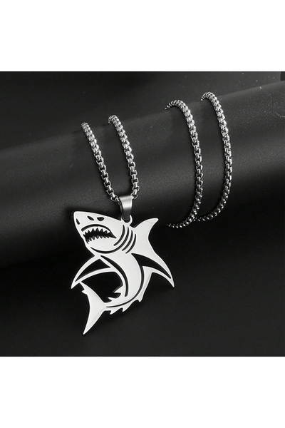 Choice قلادة فضية اللون بتصميم هيب هوب، على شكل سمكة قرش بيضاء كبيرة، للرجال،...