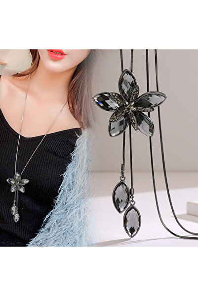 Choice قلادة طويلة بتصميم زهرة سوداء مرصعة بالكريستال، مستوحاة من موضة 2025، ...