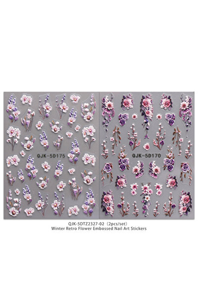 Choice ملصقات تزيين الأظافر الشتوية الكلاسيكية بنقوش زهور بارزة، قطعتان، سهلة...