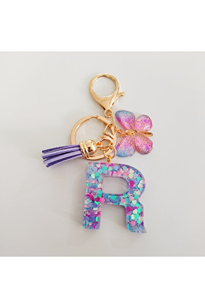 Choice R Fashion Butterfly Fringe Initial Keychain Drop Glue Blend Sequin A-Z...