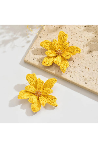 Choice Yellow Boho Handmade Delicate Raffia Flower Earrings for Women Trendy ...