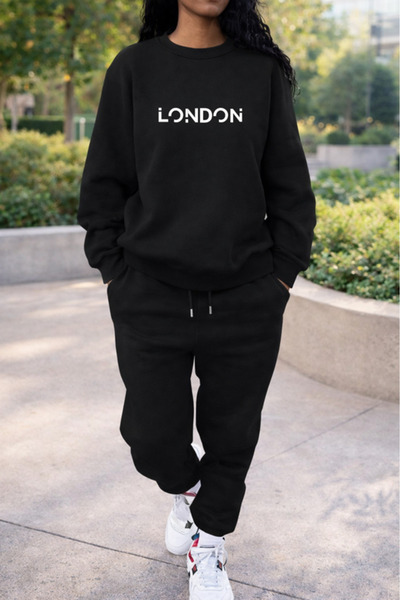HOFFNUNG Casual Top and Sweatpants Set - Solid Color London Full Sweatshirt