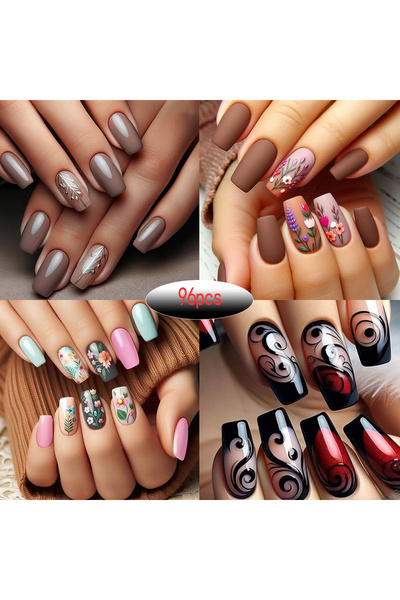 Choice طقم أظافر لاصقة على شكل تابوت الباليه ZH-28، مكون من 96/24 قطعة، بألوا...