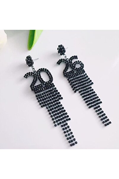 Choice Black Full Rhinestone Crystal Flower Number 2026 Long Tassel Asymmetri...