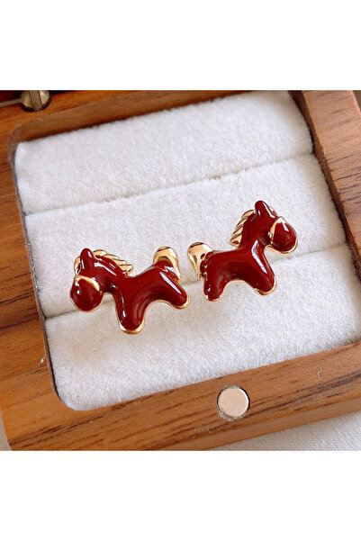 Choice أقراط على شكل حصان مطلية بالذهب عيار 18 قيراطًا، أقراط مرصعة بالمينا ع...