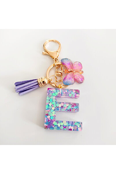 Choice E Fashion Butterfly Fringe Initial Keychain Drop Glue Blend Sequin A-Z...