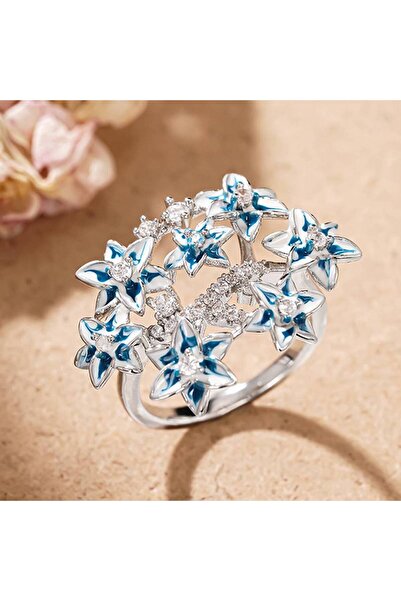 Choice4 8 A119 Huitan Aesthetic Blue Flower Women Ring Charming Accessories I...