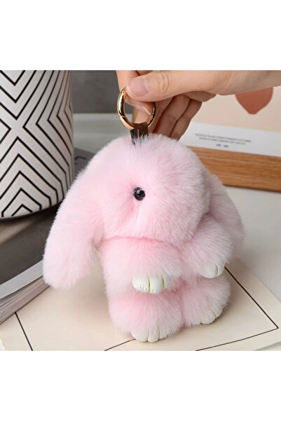 Choice Pink A Fluffy Rabbit Keychain for Car Keys Cute Bunny Pompon Bag Handb...