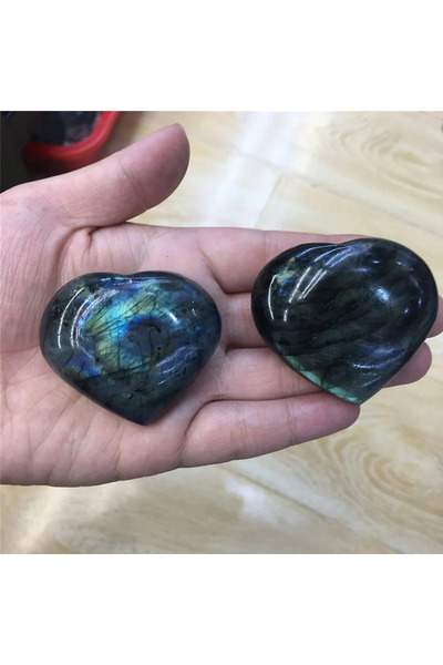 Choice S Heart-2pcs 2Pcs/Set Natural Flashy Labradorite Heart Cabochon, Smoot...