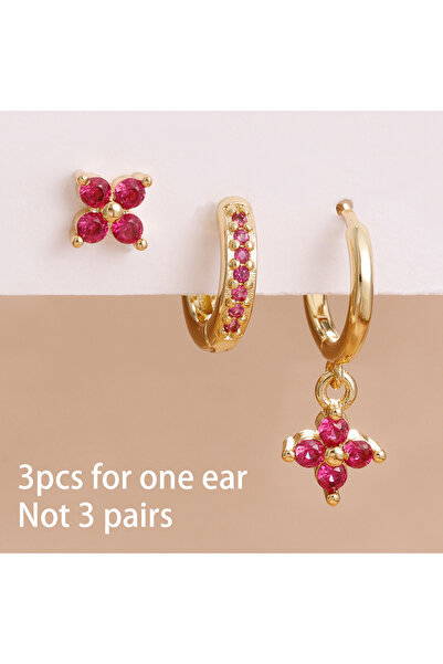 Choice طقم أقراط حلقية من الفولاذ المقاوم للصدأ الكوري مرصعة بالزركون اللامع،...