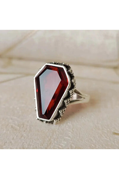 Choice ZB6204-1 7 1PC Retro Imitate Garnet Coffin Shape Silvery Ring For Wome...