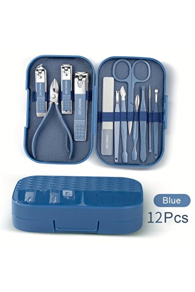 Choice3 مجموعة أدوات تجميل الأظافر من الفولاذ المقاوم للصدأ، 12 قطعة، لون أزر...