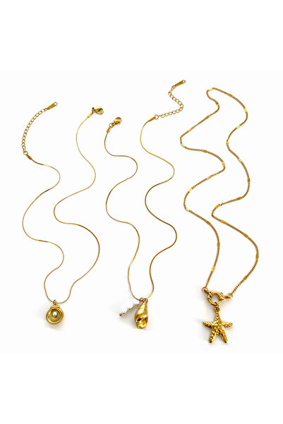 Choice طقم من 3 قطع من بيري بوكس، قلادة مطلية بالذهب بتصميم أنيق على شكل صدفة...