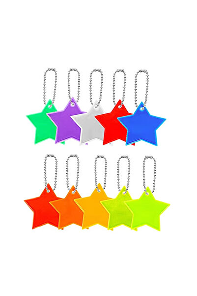 Choice مجموعة عشوائية من 10 قطع من سلاسل المفاتيح العاكسة على شكل نجوم ملونة،...