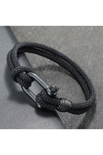 Choice سوار رجالي أسود مصنوع يدويًا من حبل مزدوج الطبقات، طوله 20.5 سم، مصنوع...