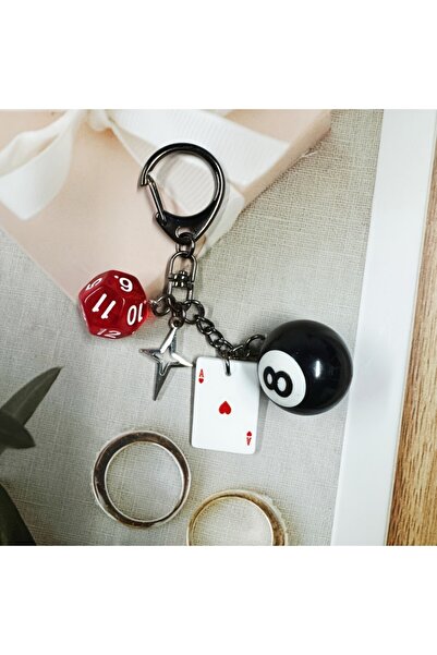 Choice Red Acrylic poker dice keychain with star charm. Cartoon number theme,...
