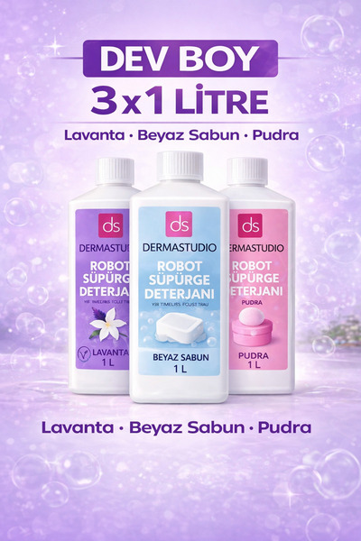 Robot Supurge Deterjani Seti 3 x 1 Litre Lavanta – Beyaz Sabun – Pudra