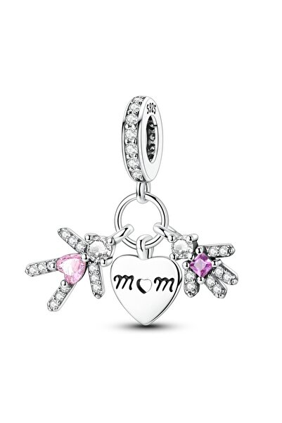 Choice KTC1542 Mother's Day 925 Silver Love Mom Pink Heart Charms Fit Origina...