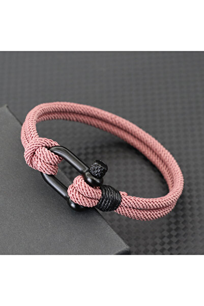 Choice سوار رجالي وردي اللون مصنوع يدويًا من طبقتين من الحبل، طوله 20.5 سم، م...
