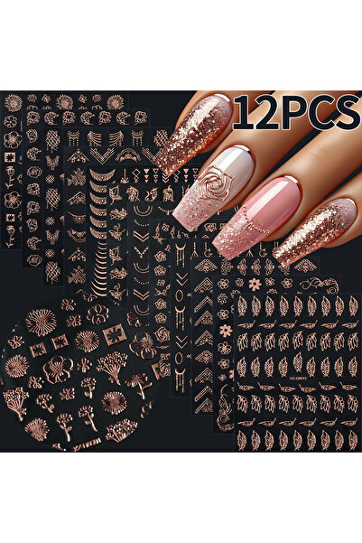 Choice NLS385-S1-05 12 قطعة ملصقات أظافر ثلاثية الأبعاد بلون الذهب الوردي على...