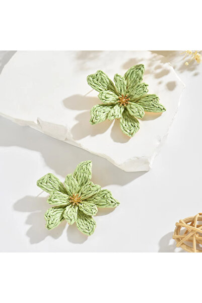 Choice Green Boho Handmade Delicate Raffia Flower Earrings for Women Trendy I...