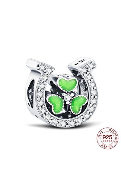 Choice NBC0618 تعليقة فضية عيار 925 بتصميم زهرة البرسيم الأخضر وقوس قزح وحافر...