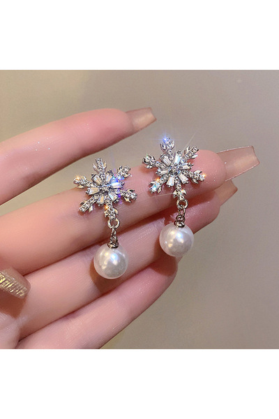 Choice 1 Sparkling Rhinestone Silver Color Snowflake Pearl Earrings Chritmas ...