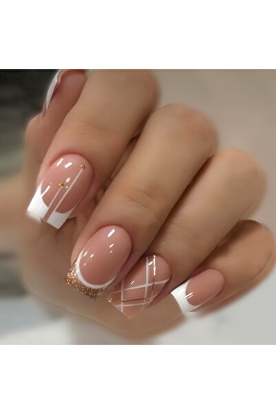 Choice 24 قطعة من ملصقات الأظافر القصيرة الجديدة ذات التصميم المربع الأنيق بخ...