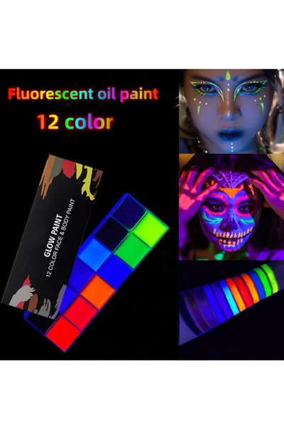 BSMBIOO 12-colour glow-in-the-dark body paint, black light neon luminous body...