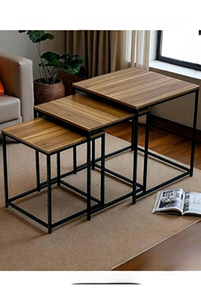 BEC39 3-piece square serving table set - modern design with sturdy metal legs