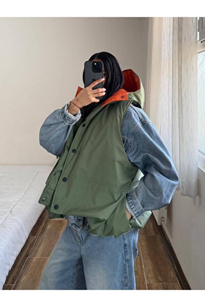 Alien 1979 Kadın Kapüşonlu Şişme Yelek – Kontrast Astarlı, Çıtçıtlı, Elyaf Do...