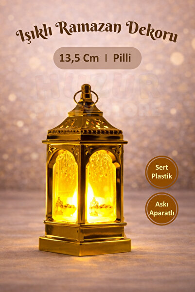 Huzur Party Store 13,5 Cm Işıklı Ramazan Feneri Hurma Fener Desenli Gold Pill...