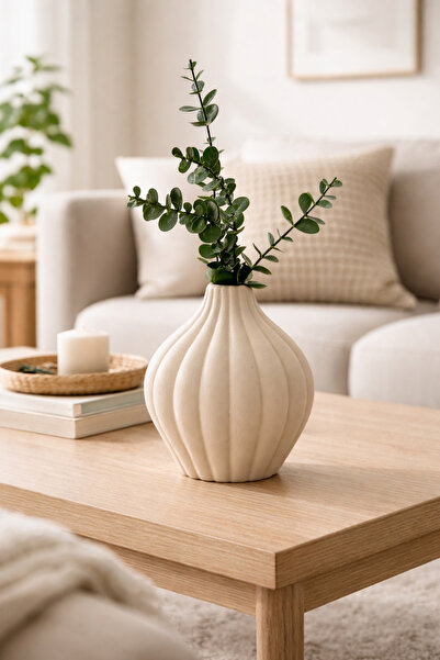 DOAHOMECONCEPT Dalgalı Asimetrik Oluklu Dekoratif Vazo