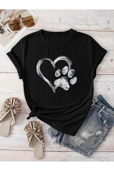 PENTHİLUS تي شيرت على شكل قلب ومخالب مطبوع للجنسين - تي شيرت على شكل مخالب مطبوع