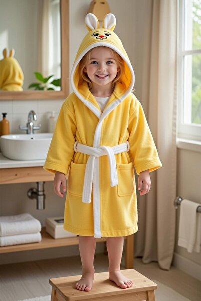 VENTİ VENTİSCA Happy Bunnie Pamuklu Kapşonu Desenli Çocuk Bornozu