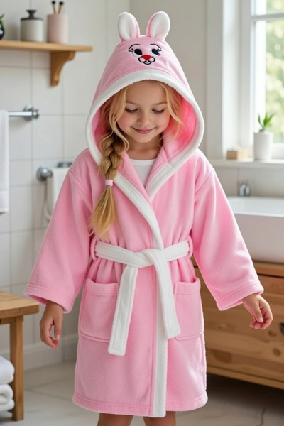 VENTİ VENTİSCA Happy Bunnie Pamuklu Kapşonu Desenli Çocuk Bornozu