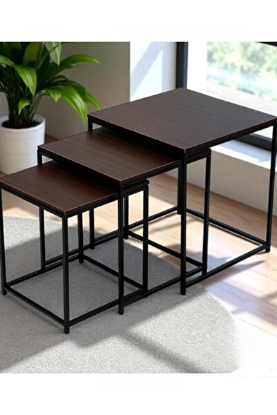 BEC39 3-piece square serving table set - modern design with sturdy metal legs