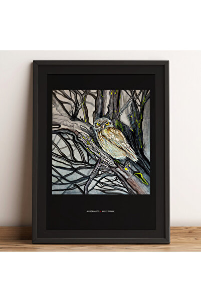 Gecenin Kalbinde Baykuş Poster 32x45 & 50x70 cm | Siyah ve Bilgelik Temalı Kuş Duvar Dekorasyonu