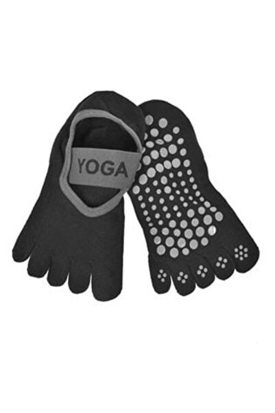 Aneliz Yoga & Pilates Black Anti-slip Toe Socks for Women (36-42) - 1 pair