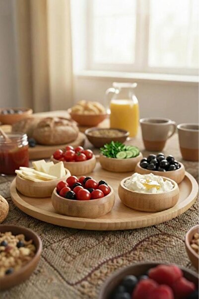 Atbyhome 360 Derece Döner Bambu Kahvaltı Tepsisi – Bölmeli Yuvarlak Sunum ve ...