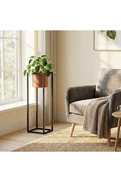 MOİRA Dekoratif,Metal Saksılık 50x15x15 cm Modern Ayaklı Siyah Çiçeklik Mumlu...