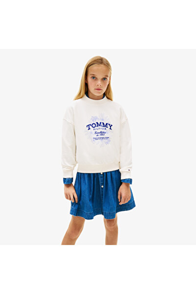 Tommy Hilfiger Flock Flower Crew Neck Çocuk Beyaz Sweatshirt
