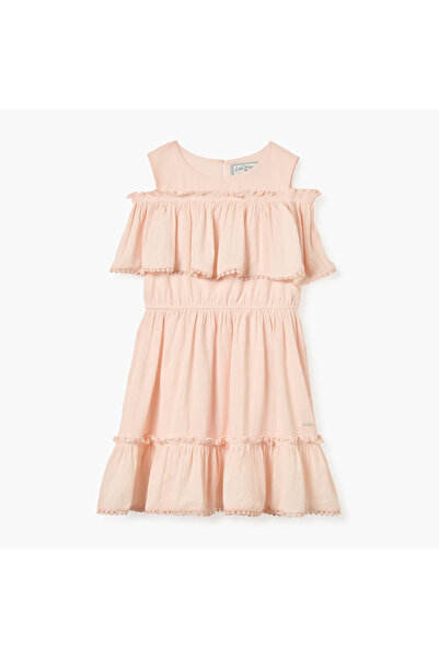 Lee Cooper Solid Cold-Shoulder Dress with Lace Trim