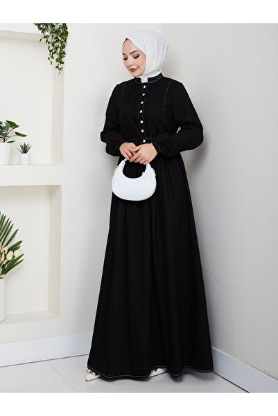 EFSUN MODA KADIN DRAPELI DÜĞMELI PİLİSELİ KOT ELBİSE