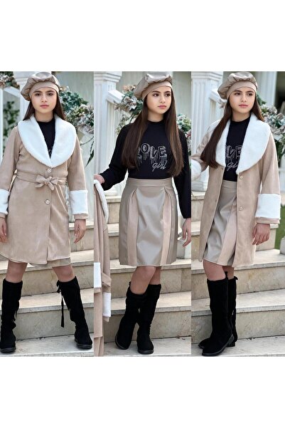 zavera for kids Set de 4 piese din piele pentru fetiță - Palton din piele int...