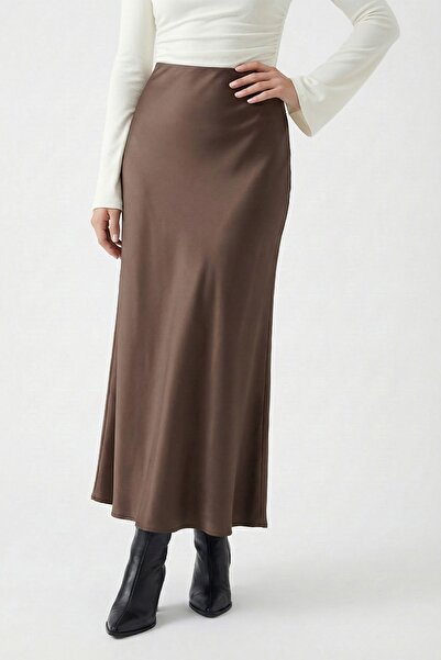 InStyle Satin Brown Flared Skirt