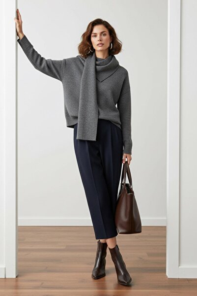 SHERIN Pulover tricotat cu eșarfă antracit